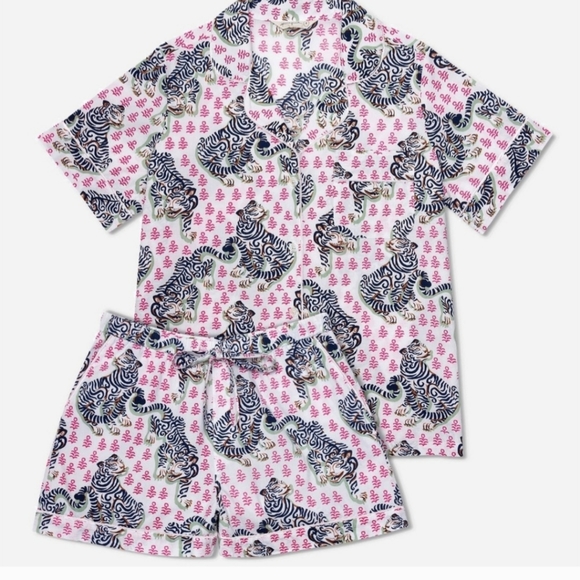 Anthropologie PrintFresh Tiger Queen French Rose Shorts Sleep Pajama Set Sz 2X - Picture 2 of 5